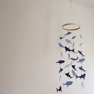 Shark nursery mobile and wooden sign